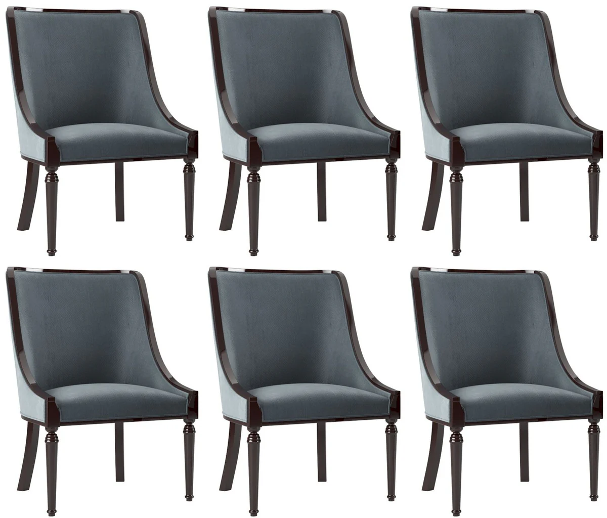 Luxury Baroque Dining Room Chair Set Gray / Dark Brown High Gloss 50 x 50 x H. 92 cm - Elegant Kitchen Chairs Set of 6 - Baroque Dining Room Furniture