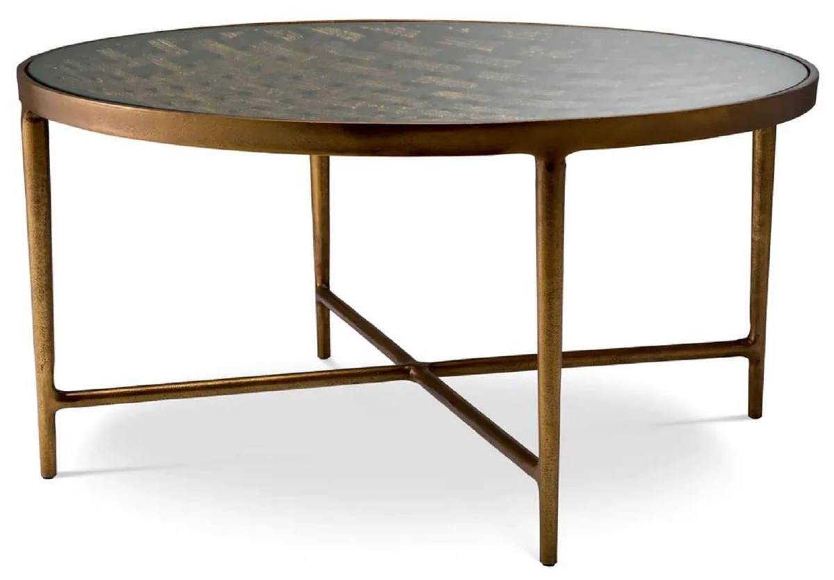 Luxury coffee table antique brass Ø 90 x H. 44.5 cm - Round aluminum living room table with glass top - Luxury furniture - Living room furniture - Luxury furnishings