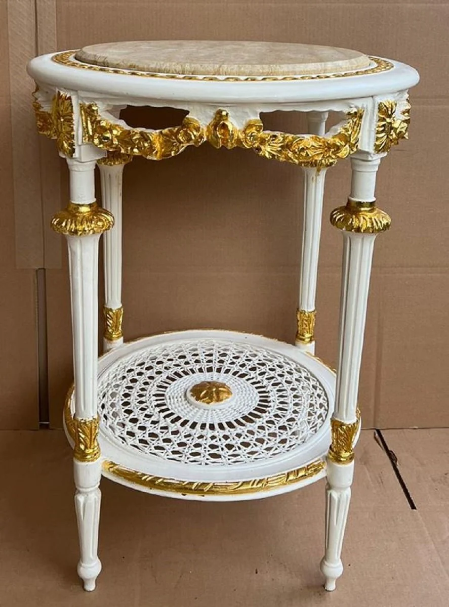 Baroque side table white / gold / cream - round antique style table with marble top - baroque style living room furniture in baroque style - baroque furniture