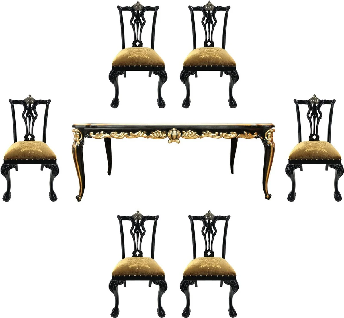Pompöös by Baroque luxury dining room set gold / black - Pompöös Baroque dining table with glass top and 6 Baroque dining room chairs designed by Harald Glööckler - Baroque furniture