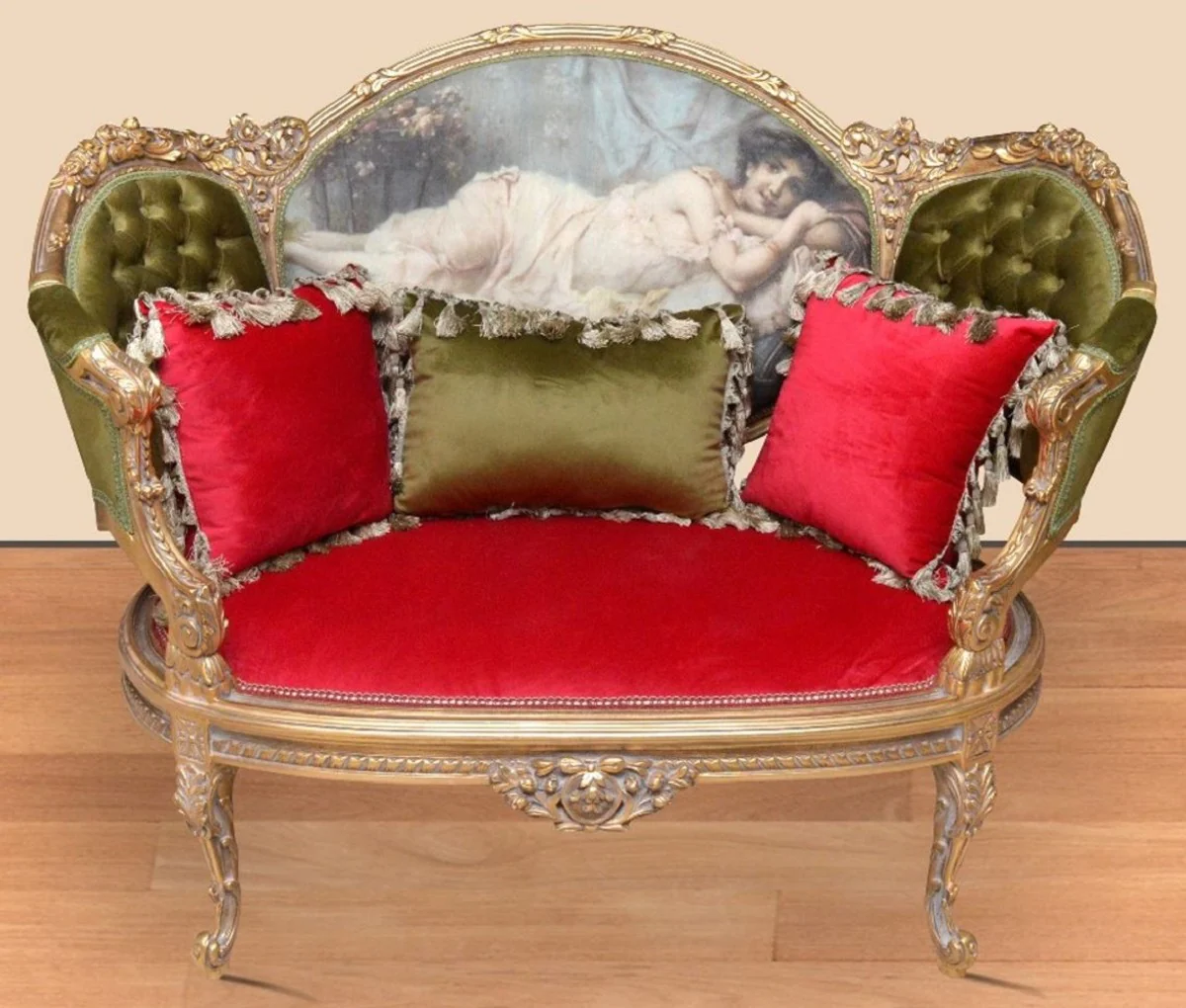 Baroque Sofa Green / Red / Multicolored / Gold - Handcrafted Living Room Sofa in Baroque Style - Magnificent Baroque Living Room Furniture