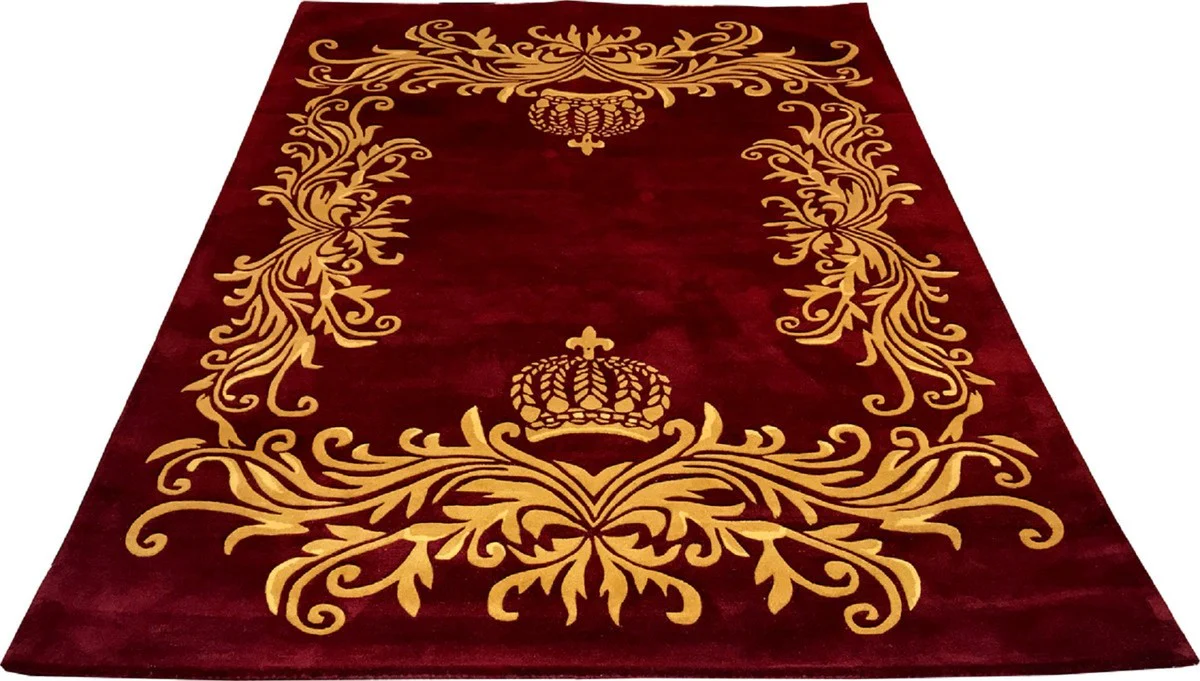 Pompöös by luxury carpet by Harald Glööckler 80 x 150 cm crown burgundy red / gold - baroque design carpet - hand-woven from wool