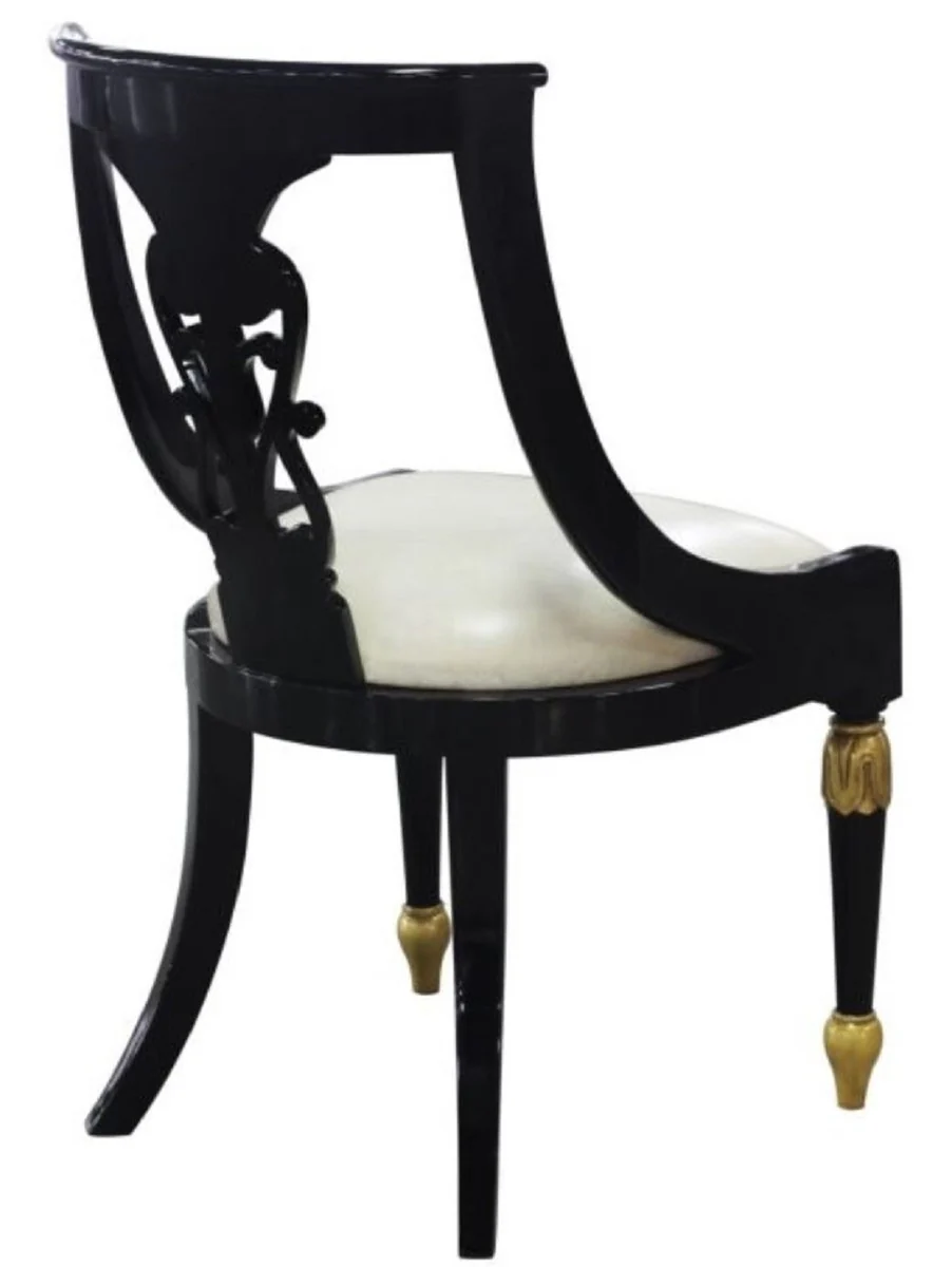 Luxury Baroque dining room chair black / gold / white 53 x 58 x H. 89 cm - Baroque dining room furniture