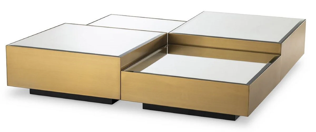 Luxury stainless steel coffee table set with mirror glass table tops brass / black - living room furniture - luxury furniture