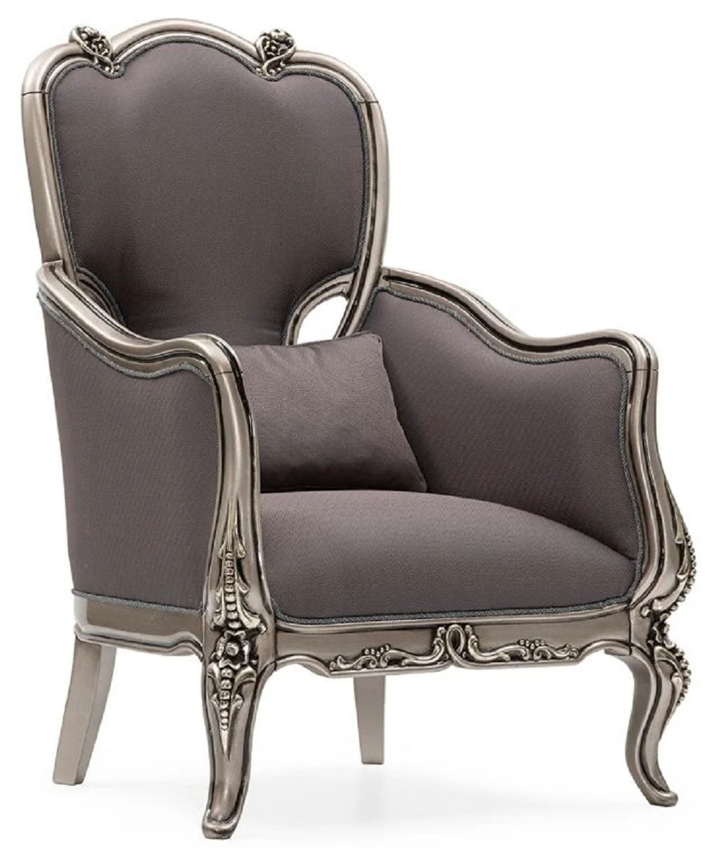 Luxury Baroque Living Room Set Gray / Silver - 2 Baroque Sofas & 2 Baroque Armchairs & 1 Baroque Coffee Table - Handcrafted Living Room Furniture in Baroque Style - Noble & Magnificent