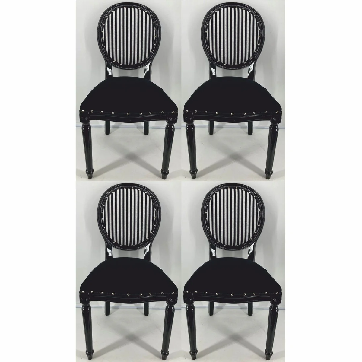 Luxury Baroque Dining Room Chair Set of 4 Black / White / Silver - Baroque Furniture