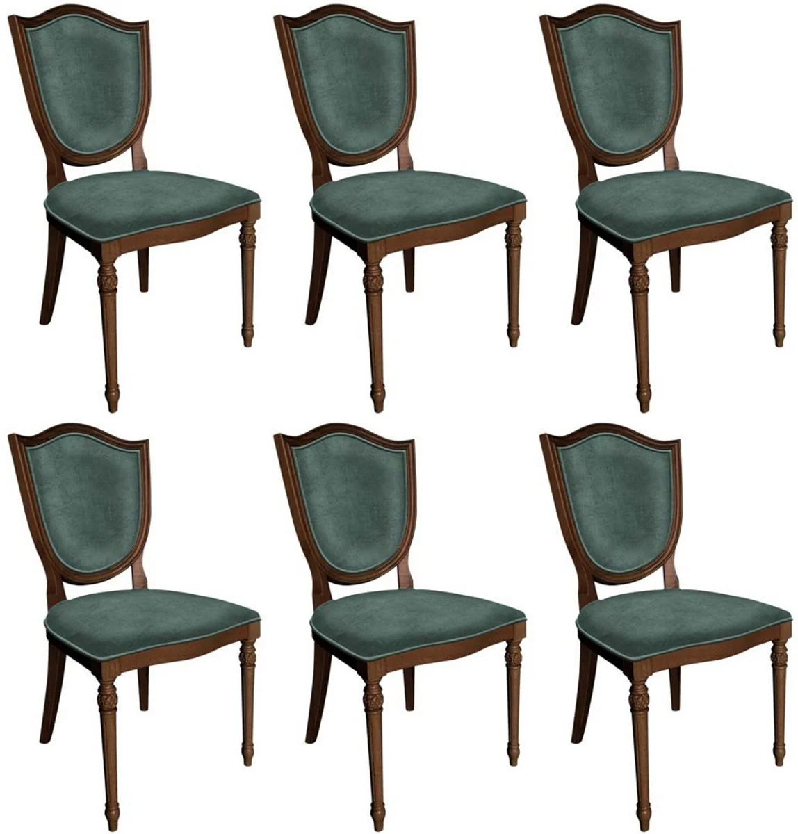 Art Deco Dining Chair Set Green / Brown - 6 Handmade Art Deco Kitchen Chairs - Art Deco Dining Room Furniture