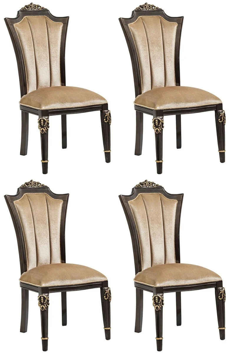 Luxus Barock Esszimmer Stuhl 4er Set Hellbraun - Barock Möbel