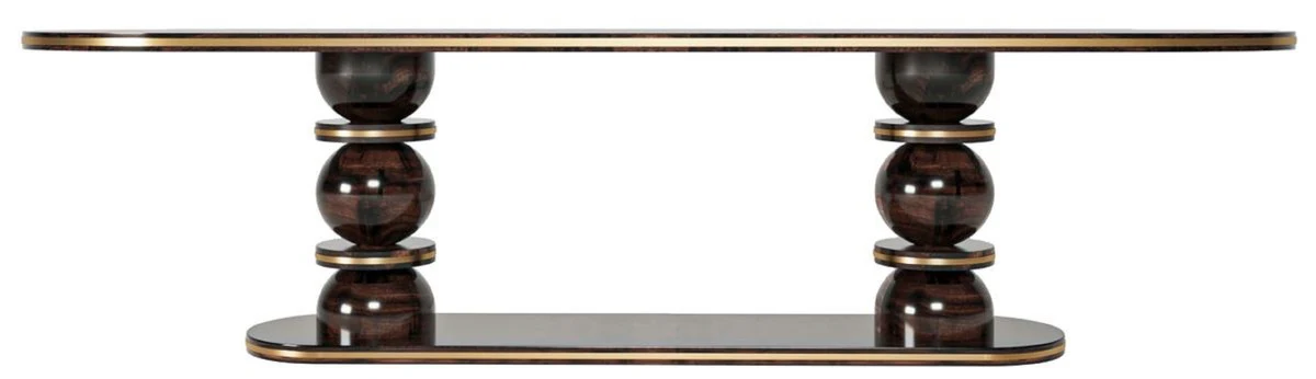 Luxury dining table dark brown / brass 240 x 110 x H. 76 cm - Oval solid wood dining room table - Dining room furniture - Luxury furniture