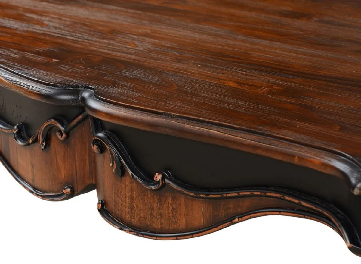 Luxury baroque dining table brown / antique black 202.5 x 102 x H. 78.5 cm - solid wood dining room table - luxury dining room furniture in baroque style - baroque furniture - baroque furnishings