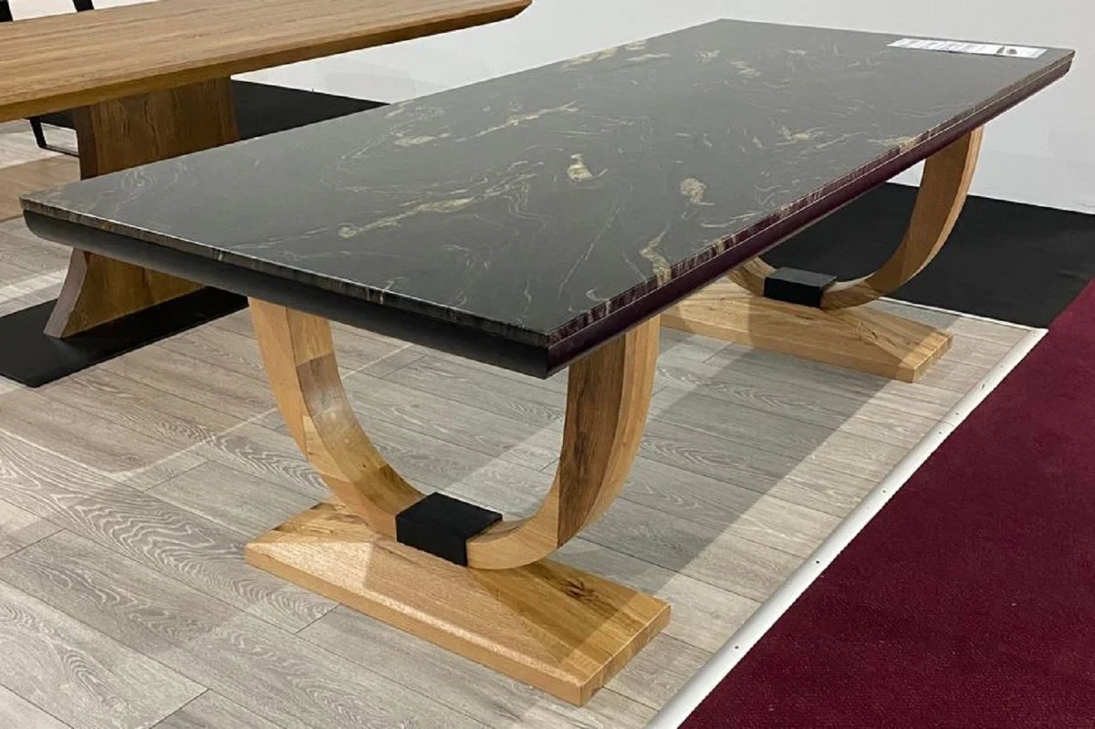 Luxury dining table black / natural color 240 x 100 x H. 77 cm - Rectangular kitchen table with granite table top - Dining room furniture - Luxury furniture - Luxury furnishings - Dining room furnishings