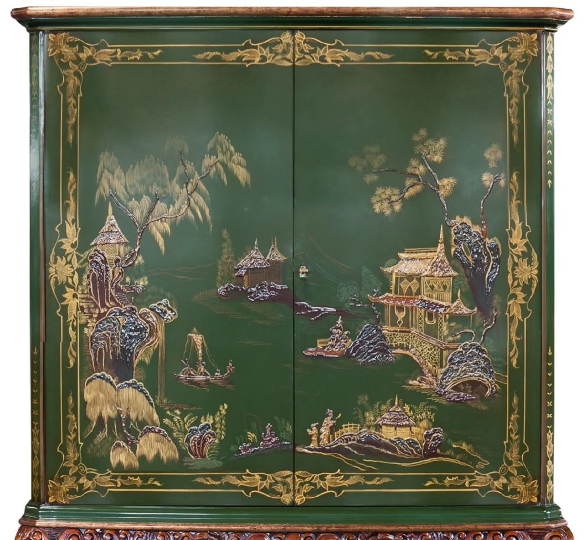 Luxury baroque bar cabinet green / brown / multicolored / gold - magnificent solid wood cabinet with LED lighting - baroque living room furniture - baroque bar furniture - baroque hotel furniture