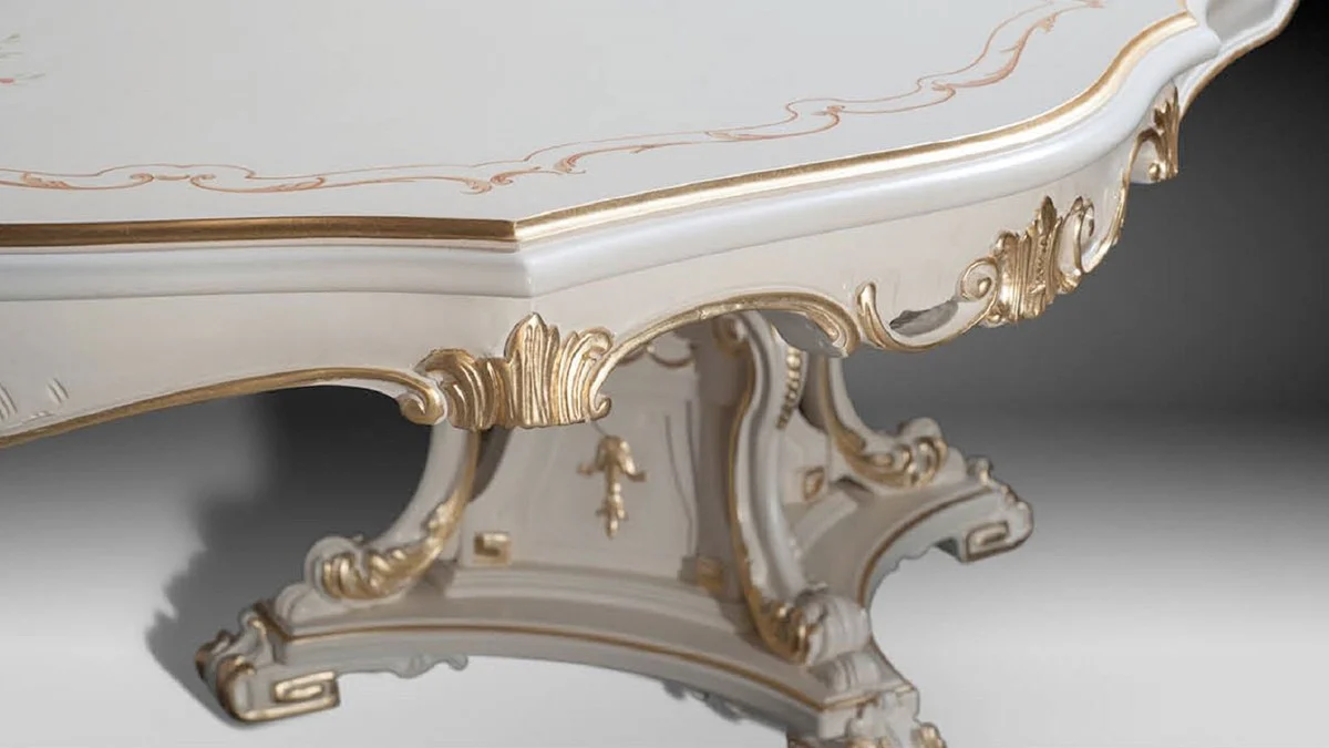 Luxury Baroque Dining Table Ivory / Multicolored / Gold 700 cm - Huge Solid Wood Dining Room Table in Baroque Style - Baroque Dining Room & Hotel Furniture - Luxury Quality - Made in Italy
