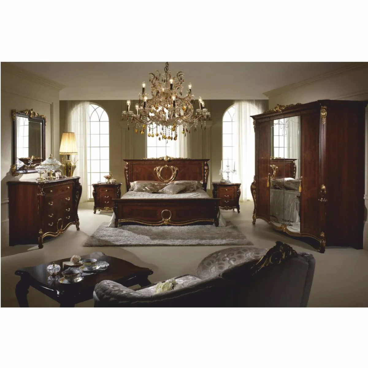 Luxury Baroque Double Bed Dark Brown / Gold - Baroque Furniture - Made in Italy