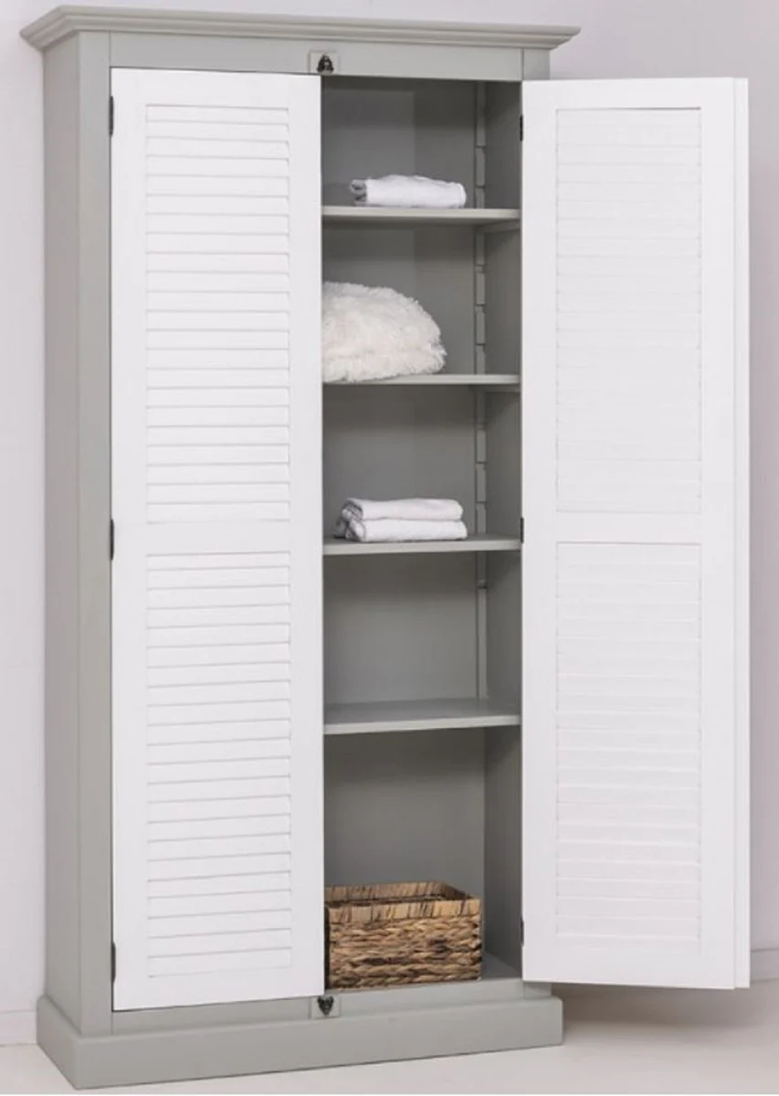 Country house style wardrobe gray / white 109 x 40 x H. 210 cm - Solid wood bedroom wardrobe with 2 doors - Country house style bedroom furniture - Solid wood furniture in country house style