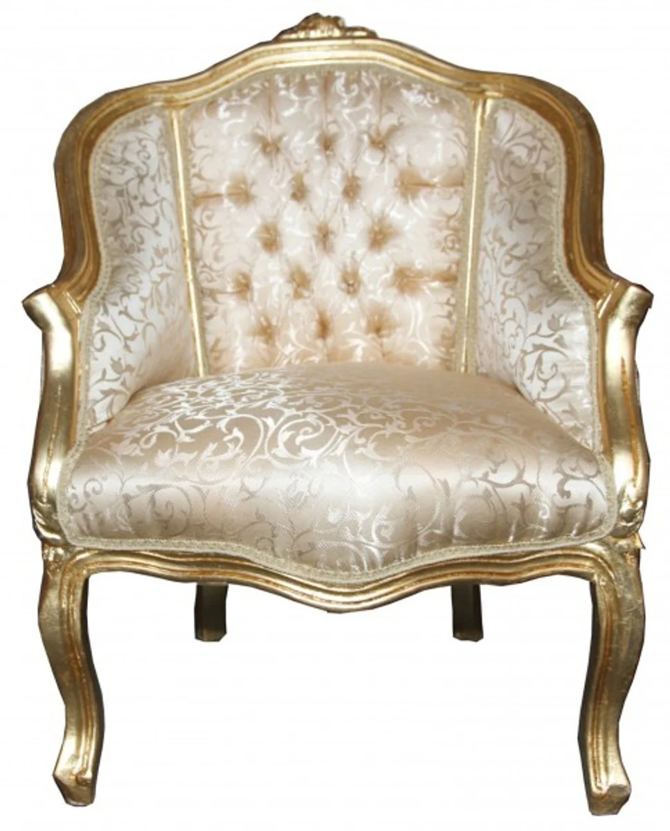 Barock Damen Salon Sessel Gold Muster/ Gold - Möbel Antik Stil