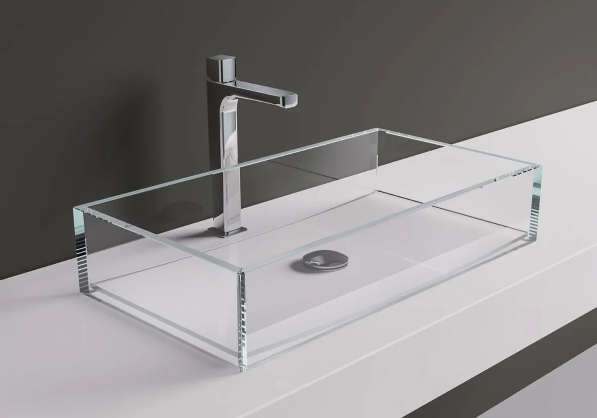 Luxury glass sink transparent 65 cm - Made in Italy