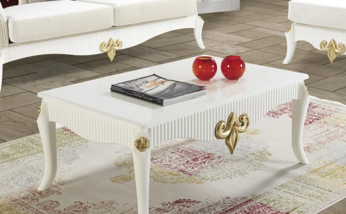Baroque coffee table white / gold 105 x 74 x H. 50 cm - Baroque style living room table - Baroque living room furniture