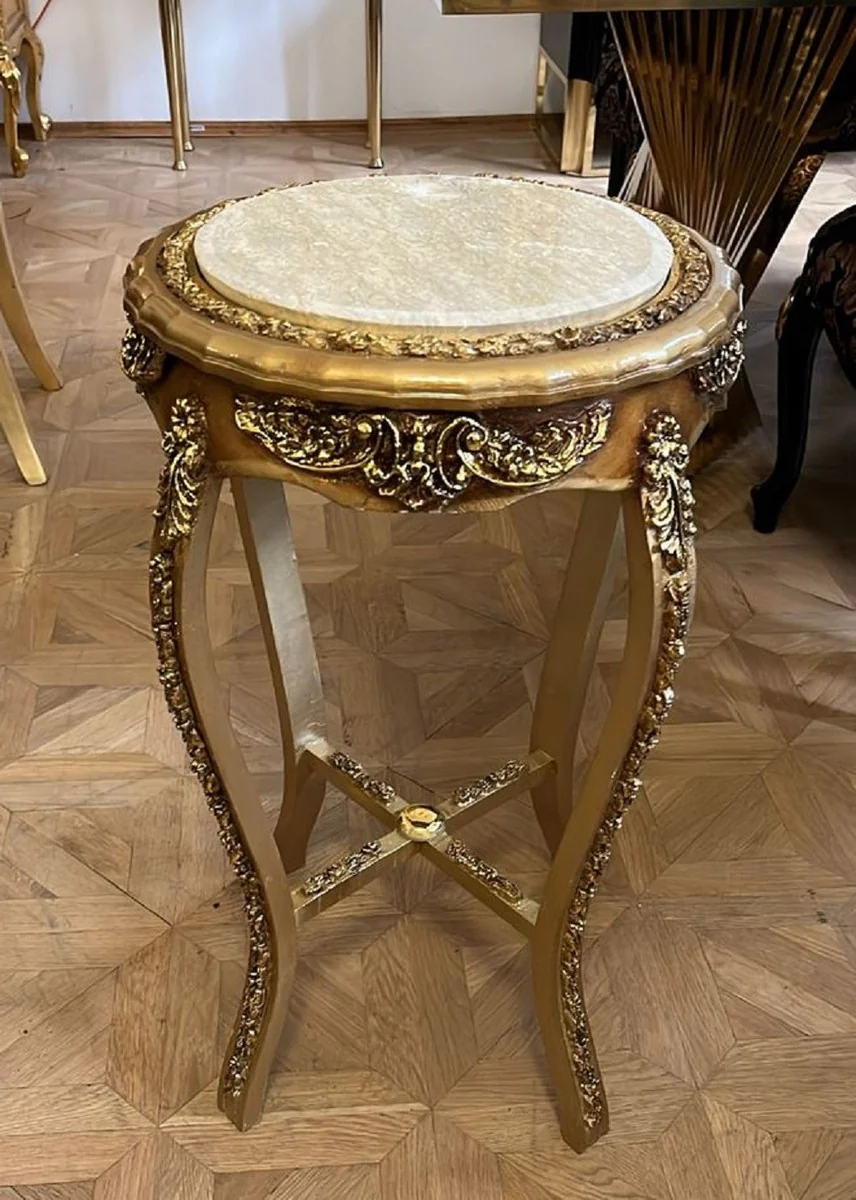 Baroque side table with marble top gold / cream H. 73 cm