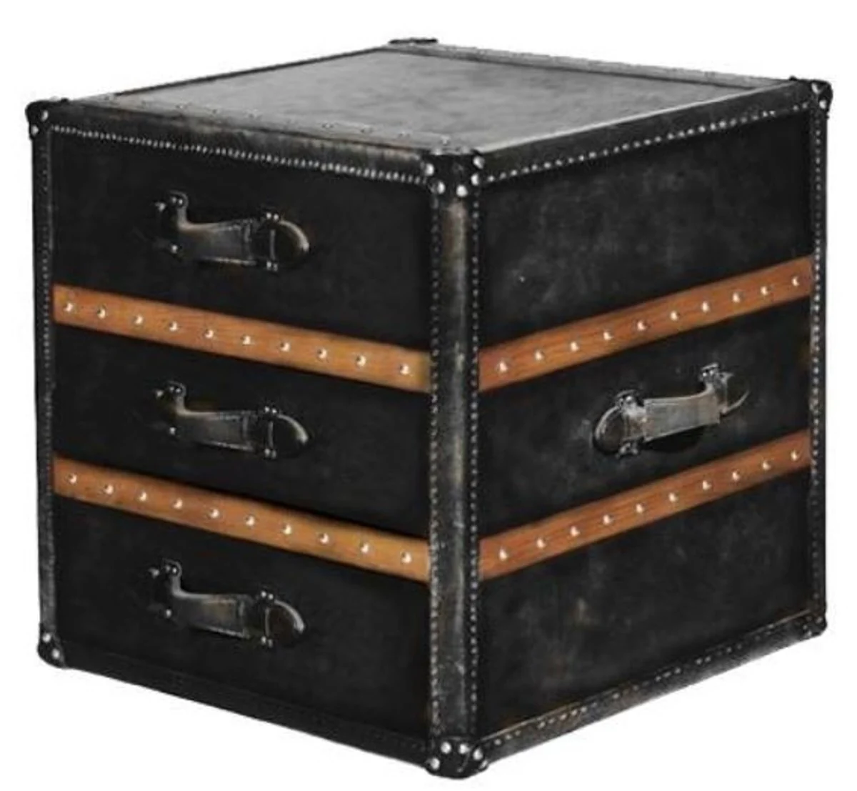 Luxury side table with 2 drawers black / brown 52 x 48 x H. 50 cm - handmade side table in a suitcase look