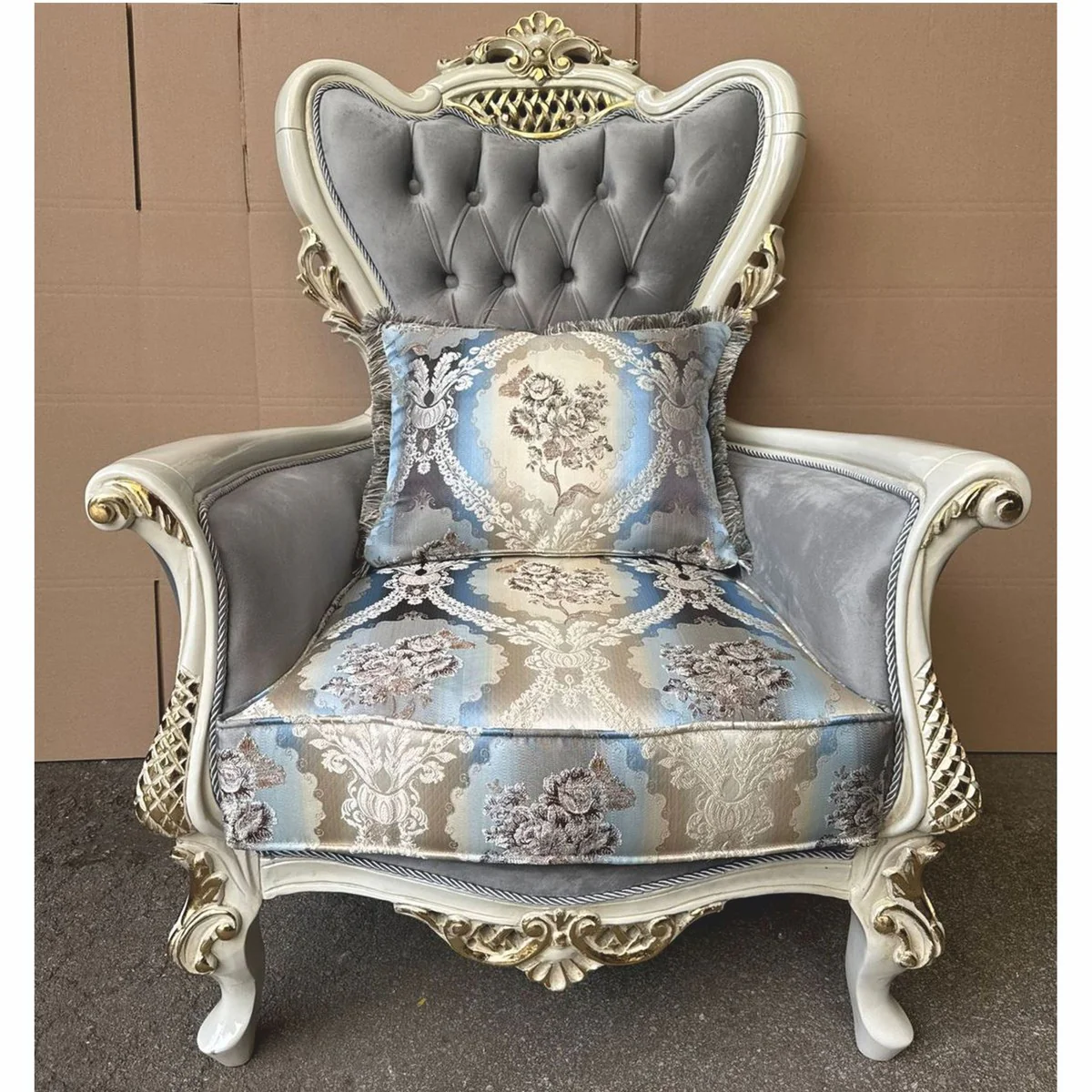 Barock Sessel Grau / Bunt / Creme / Gold - Prunkvolle Barock Möbel