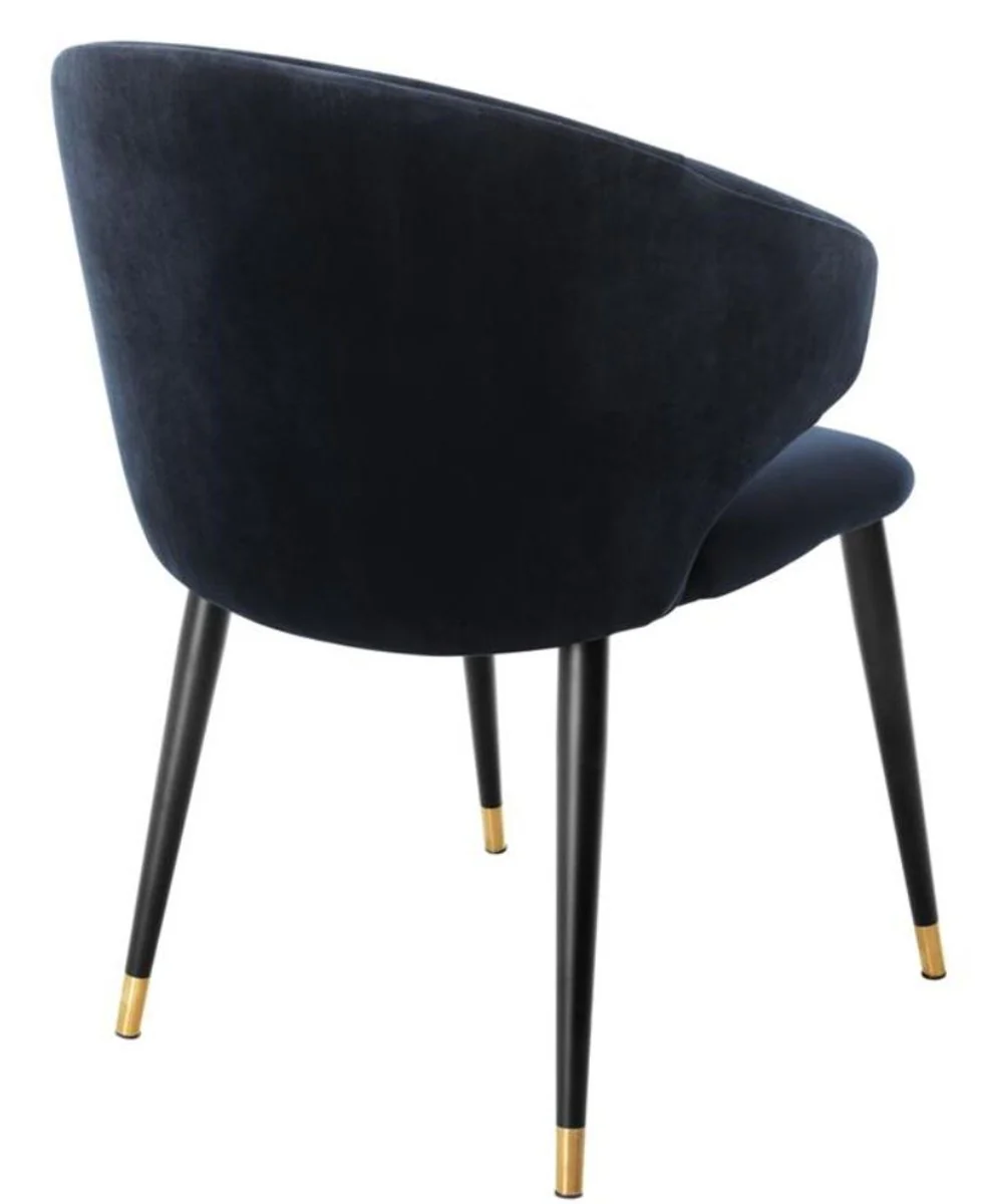Luxury dining room chair with armrests midnight blue / black / gold 57 x 66 x H. 83 cm - Dining room furniture