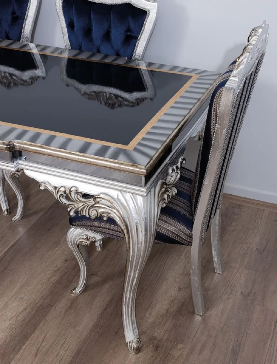 Luxury baroque dining table black / gold / silver - elegant solid wood dining room table with mirror glass - baroque dining room furniture - noble and magnificent