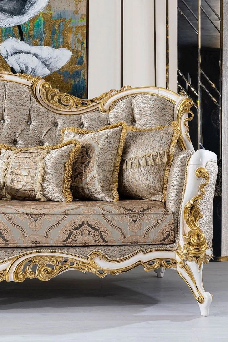 Luxury baroque sofa silver / beige / black / white / gold - magnificent living room sofa with glittering stones - baroque style living room furniture - luxury furniture in baroque style - baroque furnishings