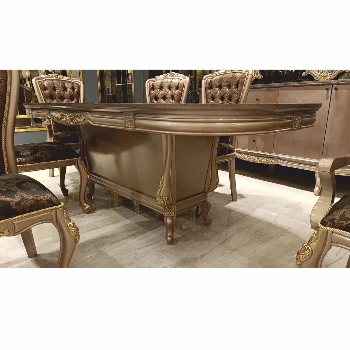 Luxury Baroque Dining Room Set Gray / Black / Gold - 1 Dining Table & 6 Chairs