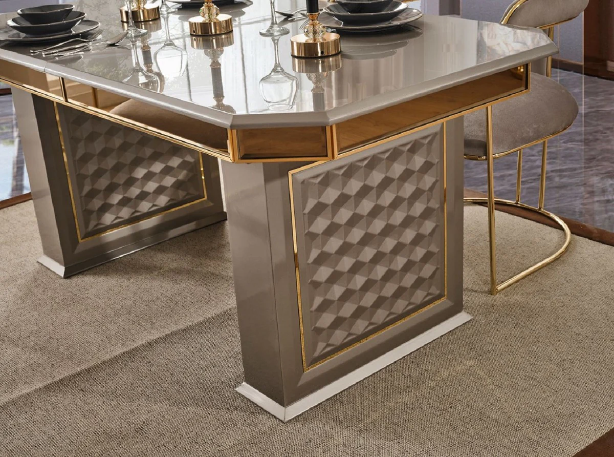 Luxury Art Deco Dining Room Set Gray / Gold - 1 Extendable Dining Table & 4 Chairs