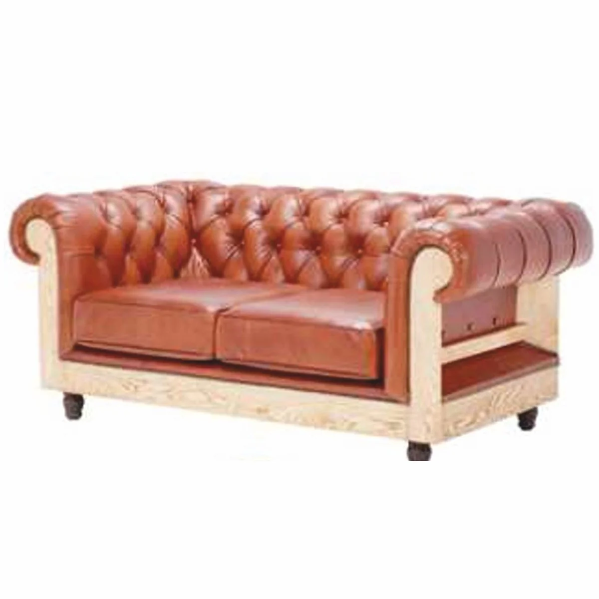 Luxury Chesterfield leather sofa light brown / natural / dark brown 180 cm