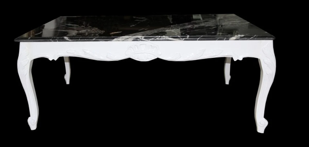 Barock Couchtisch Weiß mit Marmorplatte 120 x 80 cm - Limited Edition