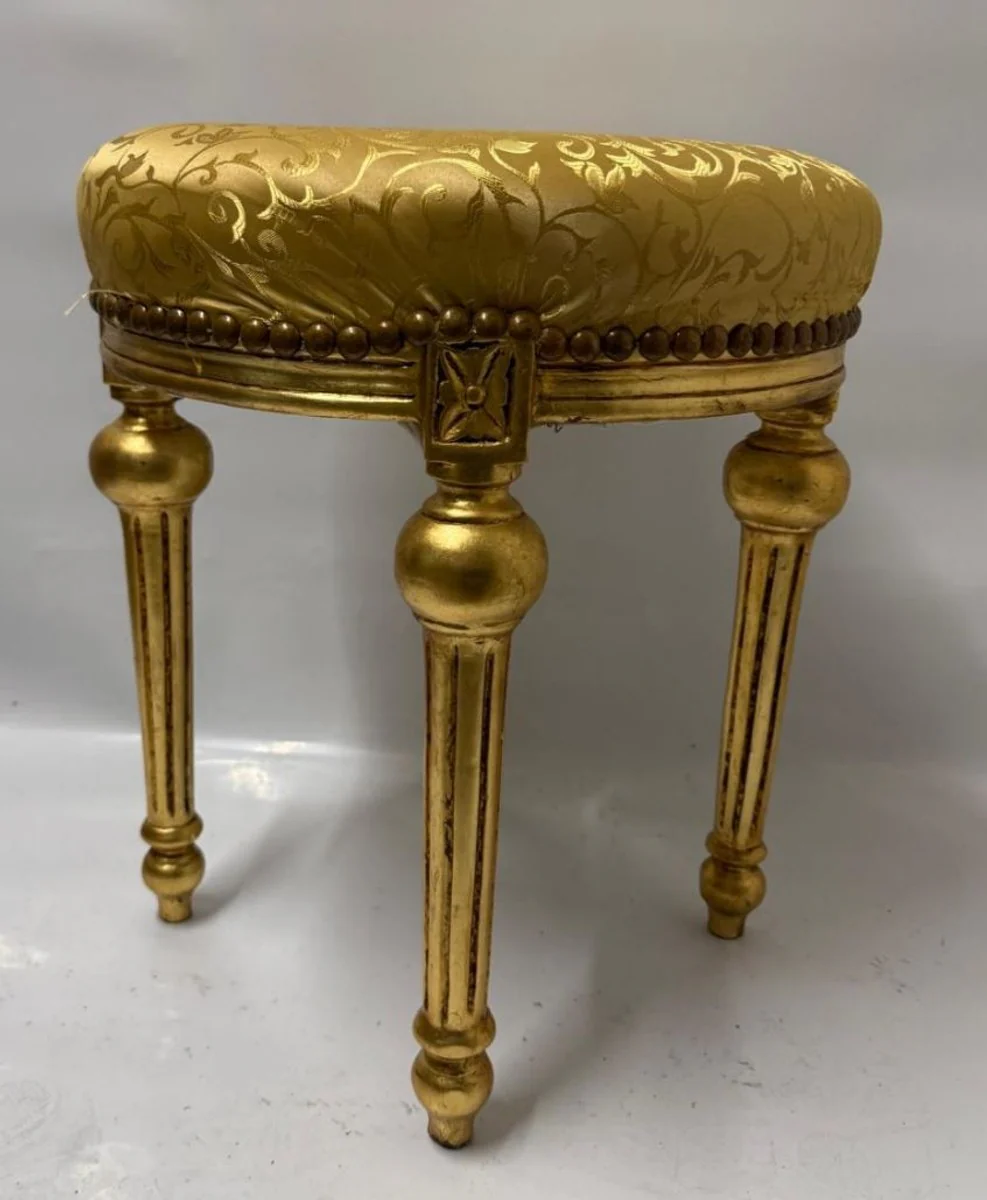 Barock Hocker Gold / Antik Gold H. 54 cm - Runder Barockstil Sitzhocker
