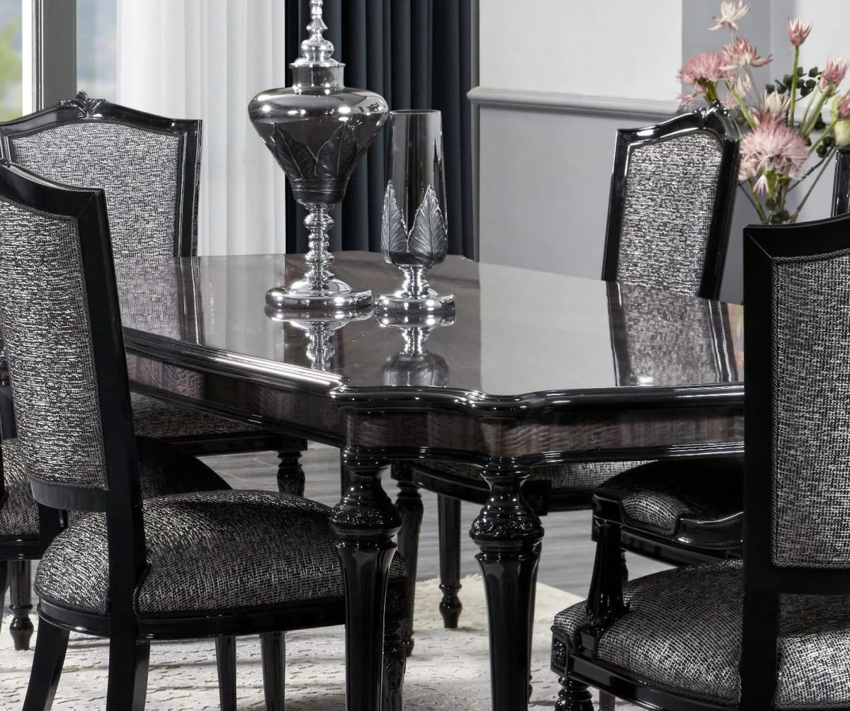 Luxury Baroque Dining Room Set Gray / Black - 1 Baroque Dining Table & 8 Baroque Dining Room Chairs - Luxury Dining Room Furniture in Baroque Style - Baroque Furniture - Noble & Magnificent