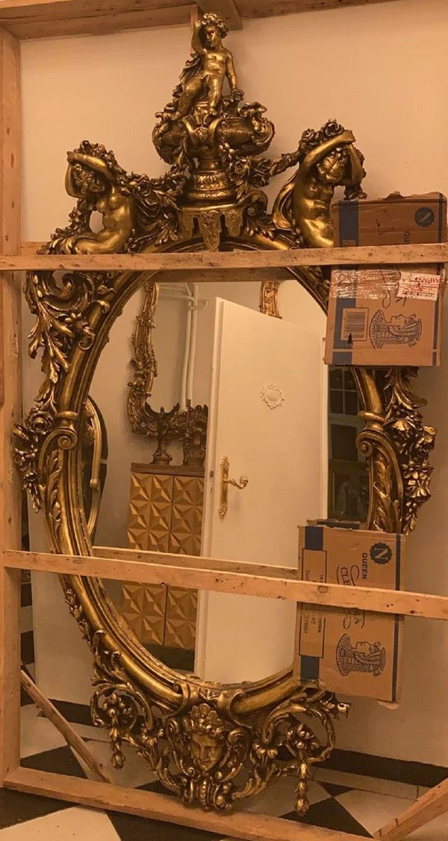 Luxus Barock Spiegel Gold - Handgefertigter Antik Stil Spiegel - Prunkvoller Wandspiegel im Barockstil - Barock Möbel - Edel & Prunkvoll