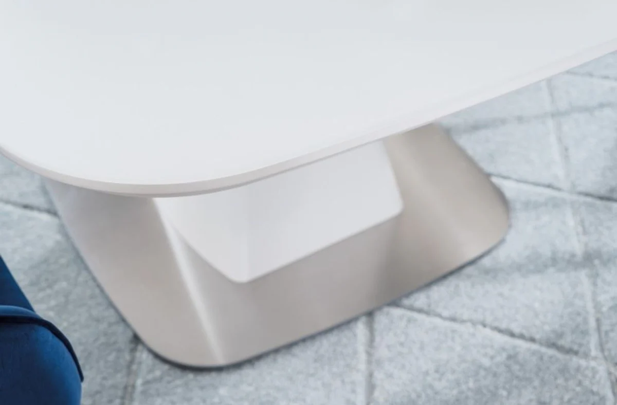 Luxury dining table matt white / silver 120-160 x 120 x H. 76 cm - Modern extendable dining room table with tempered glass top - Dining room furniture