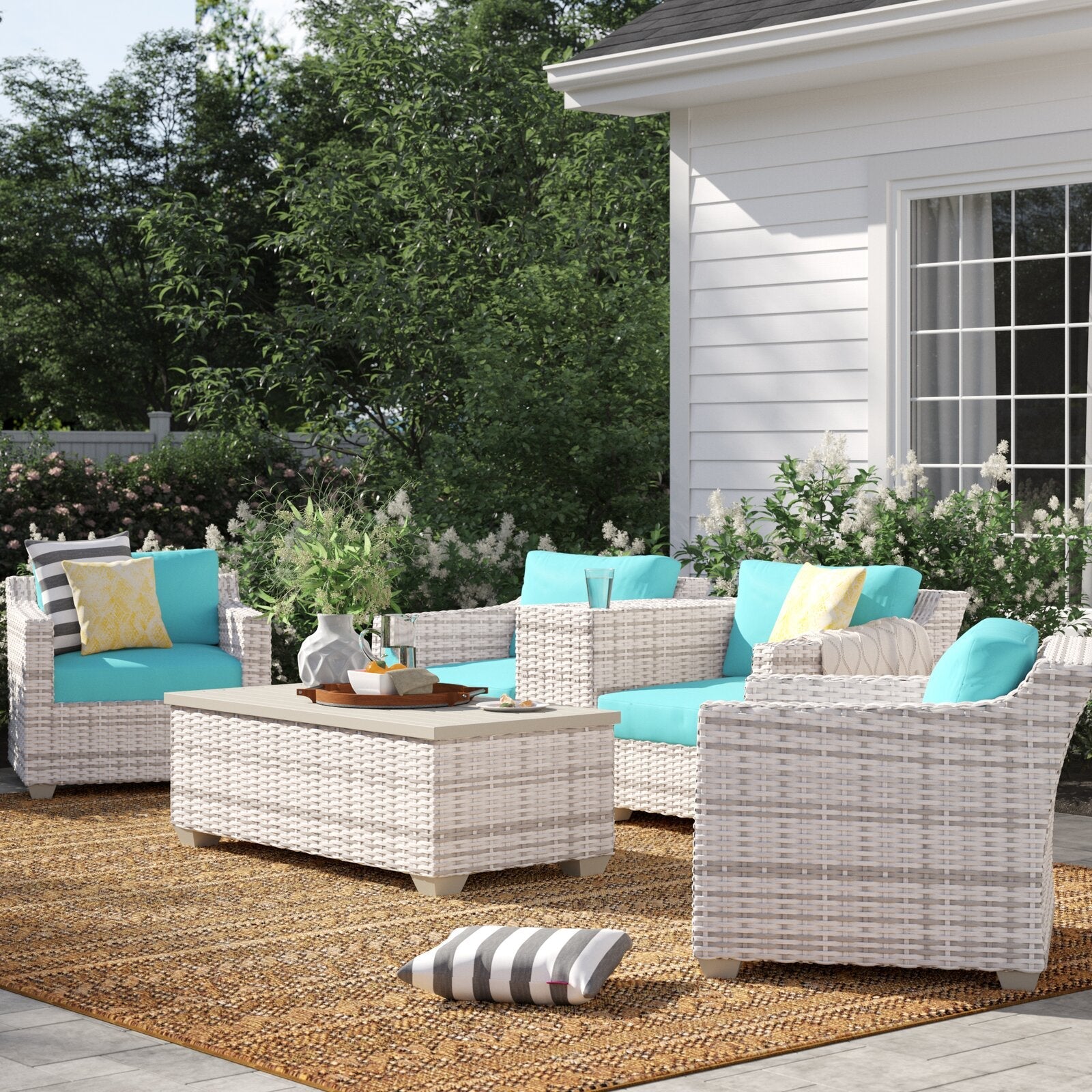 Falmouth Wicker/Rattan 4 - Person Sitzgruppe mit Kissen