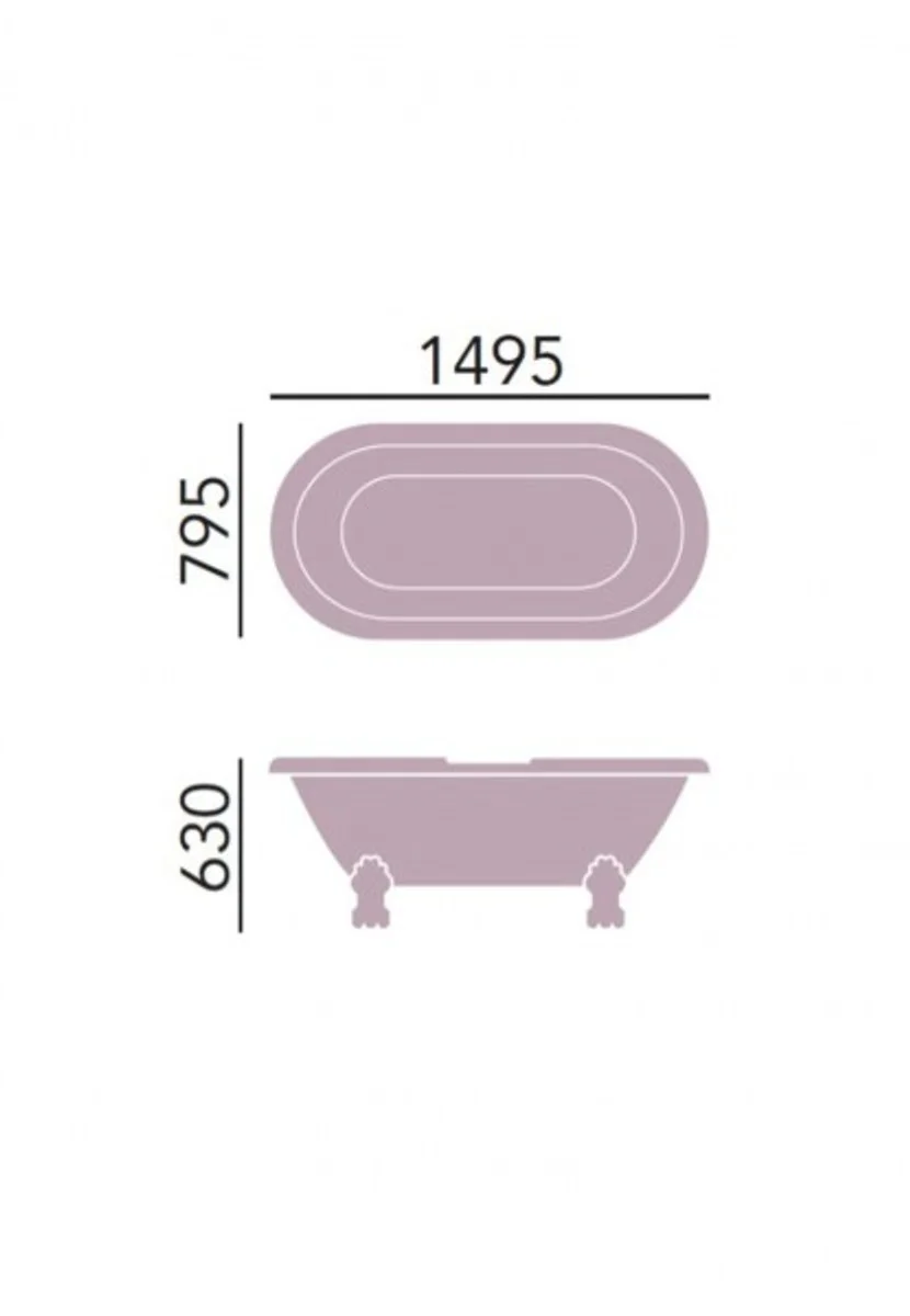 Art Nouveau freestanding bathtub white model He-Bab 1495mm - freestanding retro antique bathtub baroque style