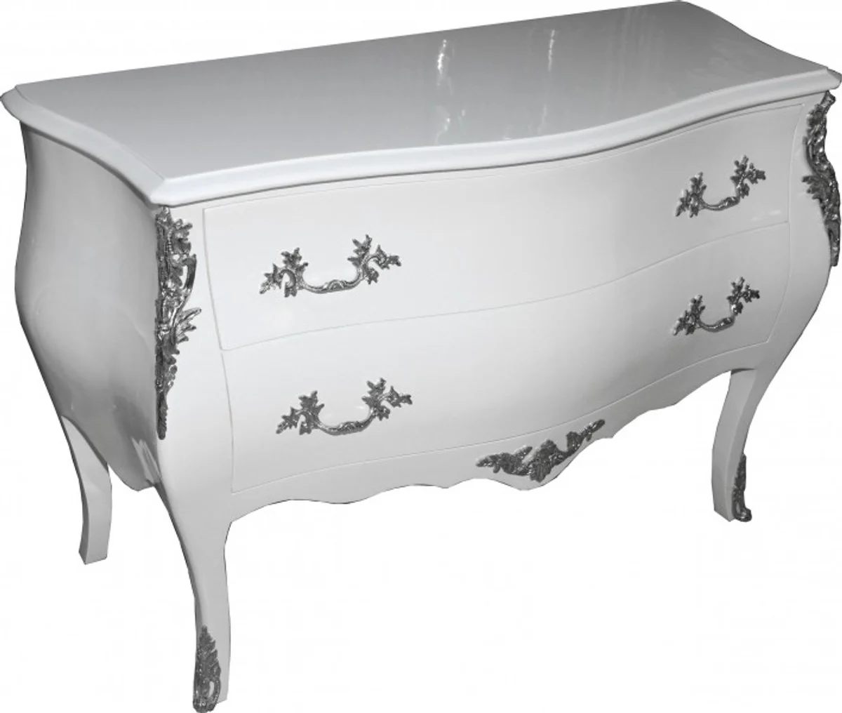 Baroque chest of drawers white 120 cm with silver metal applications
