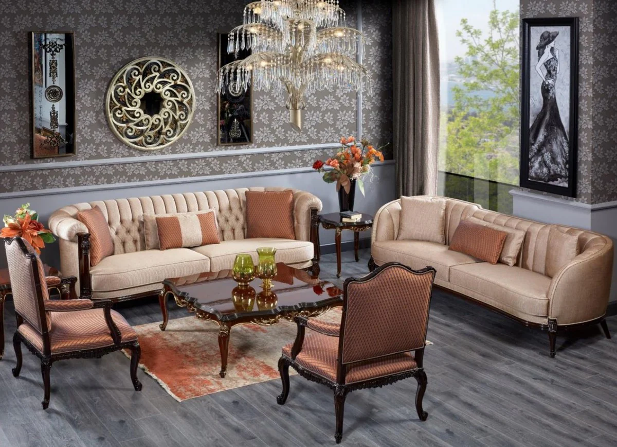 Luxury Baroque Coffee Table Dark Brown / Black / Gold - Square Solid Wood Living Room Table in Baroque Style - Luxury Living Room Furniture in Baroque Style - Baroque Furniture - Noble & Magnificent