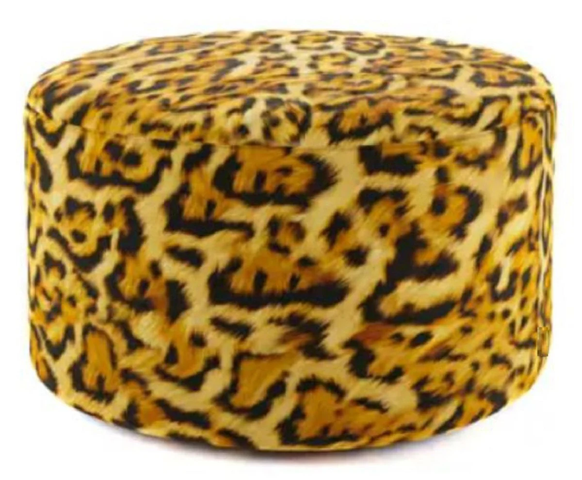 Luxury footstool with leopard pattern Ø 75 x H. 30 cm - Round velvet stool - Living room furniture - Hotel furniture - Luxury furniture - Luxury furnishings