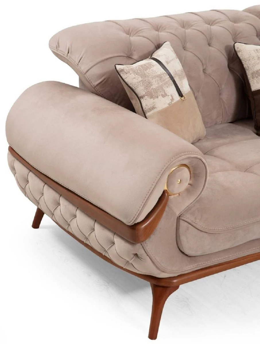 Luxury Chesterfield living room sofa with adjustable backrests beige / brown - Chesterfield living room furniture - Luxury living room furniture - Luxury furniture - Luxury furnishings