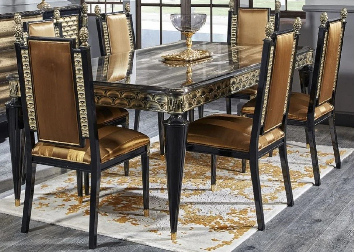 Luxury Baroque Dining Table Gold / Black - Handcrafted Solid Wood Dining Room Table - Baroque Dining Room Furniture - Noble & Magnificent