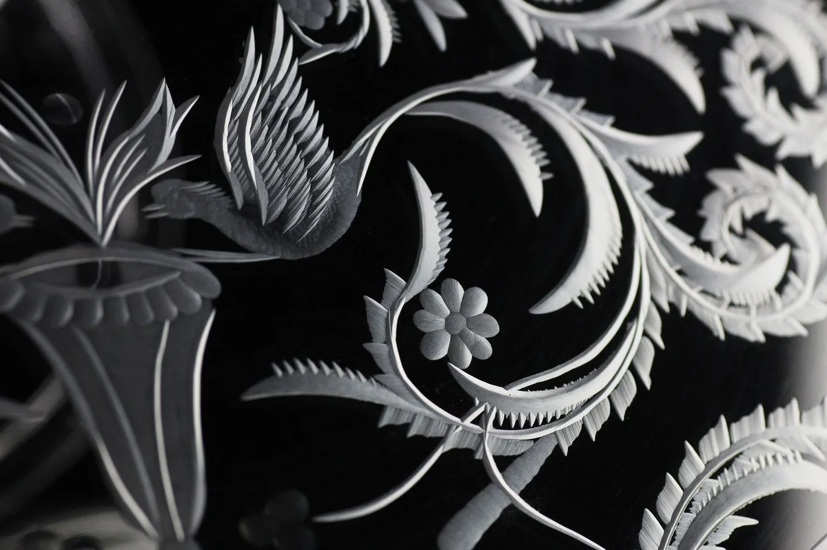 Luxury cake plate silver Ø 32 x H. 12 cm - Handmade and hand-engraved glass cake plate - Hotel & Restaurant Accessories - Luxury quality