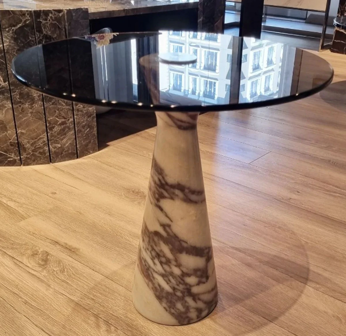 Luxury marble side table with glass top white / black Ø 48 cm