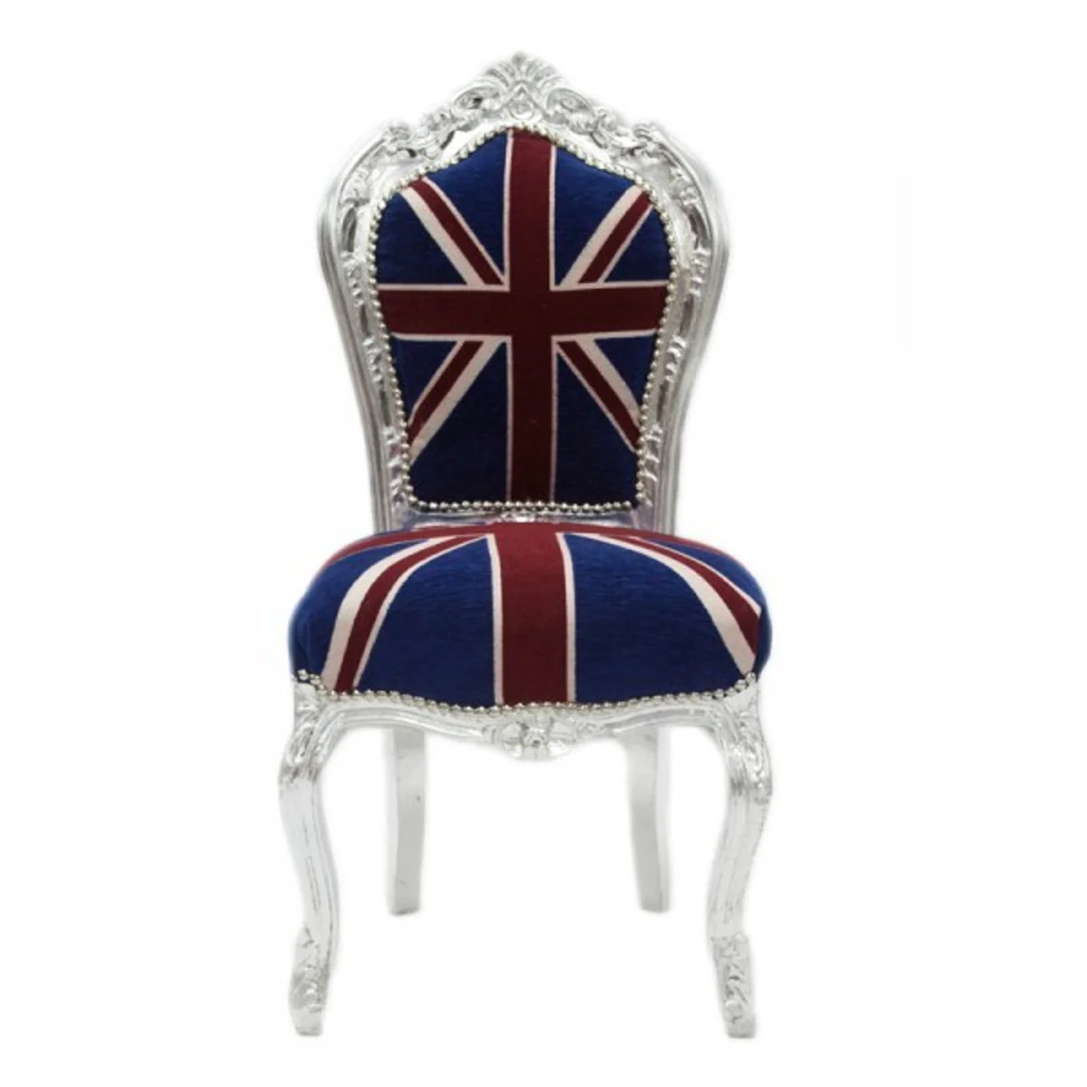 Baroque Dining Chair Union Jack / Silver - Furniture Antique Style