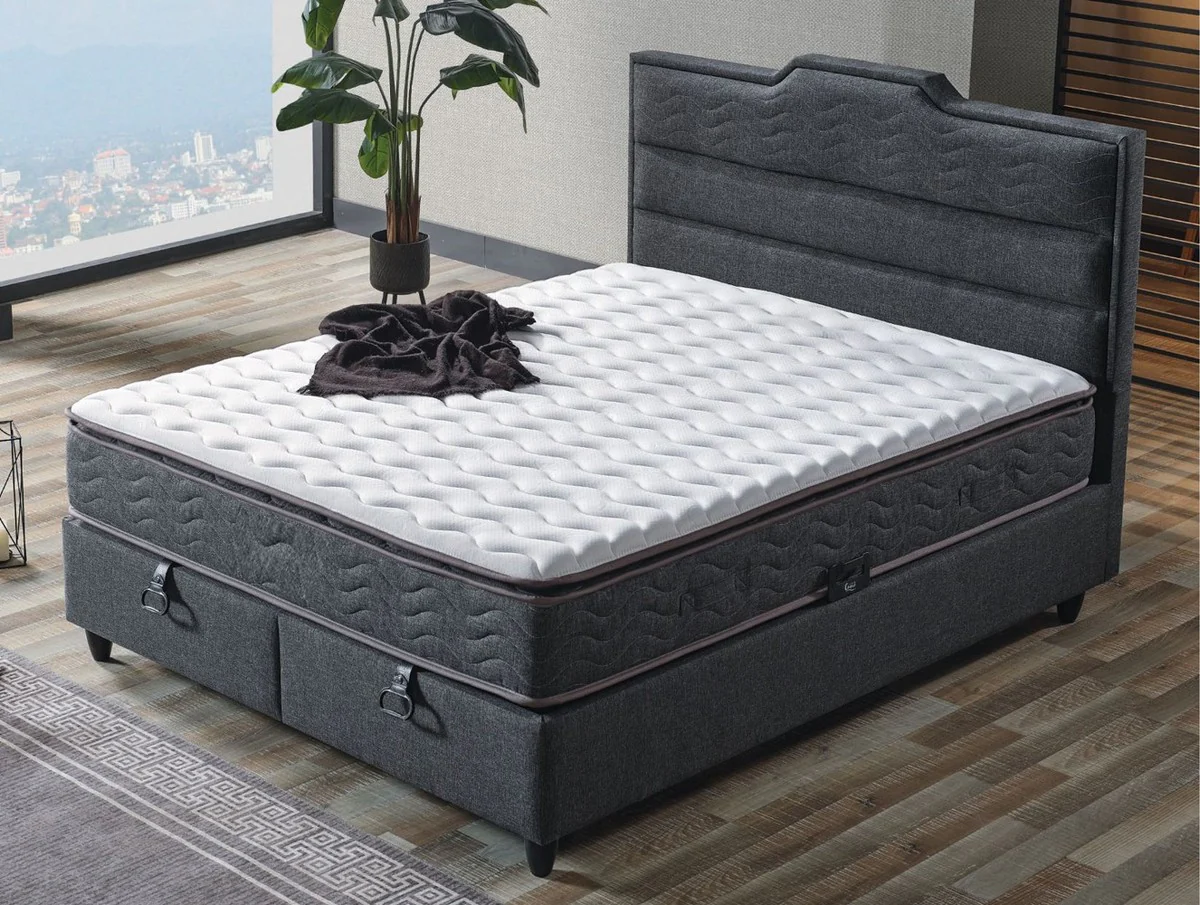 Luxury double bed gray / white / black 180 x 200 cm - solid wood bed with headboard and mattress - bedroom furniture - hotel furniture - luxury furniture - luxury furnishings