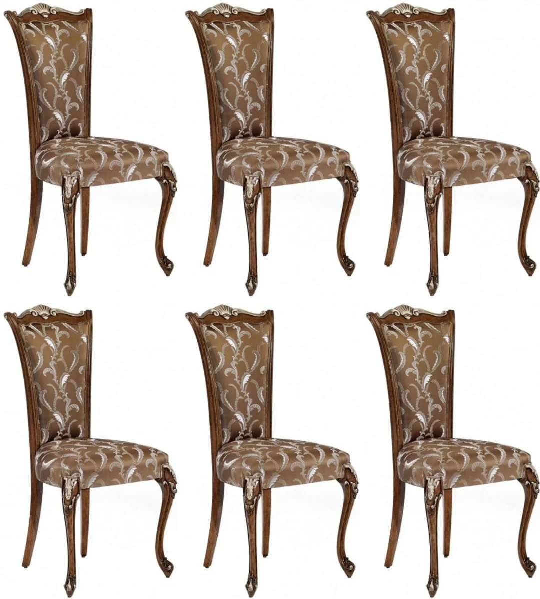 Luxury Baroque Dining Room Chair Set Brown / White / Silver - Handmade Kitchen Chairs Set of 6 - Baroque Dining Room Furniture - Luxury Quality - Made in Italy