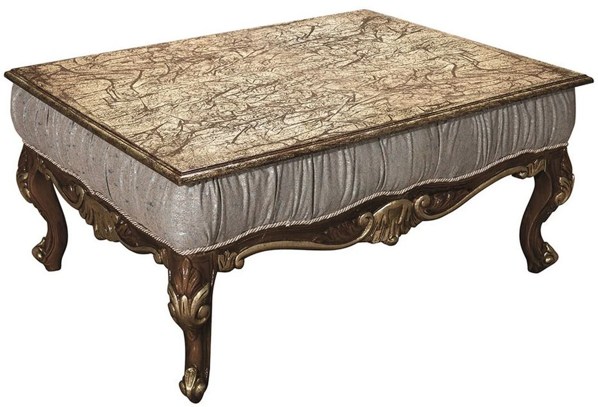 Luxus Barock Wohnzimmer Set Silbergrau / Braun / Gold - 2 Sofas & 2 Sessel & 1 Couchtisch - Wohnzimmer Möbel - Edel & Prunkvoll