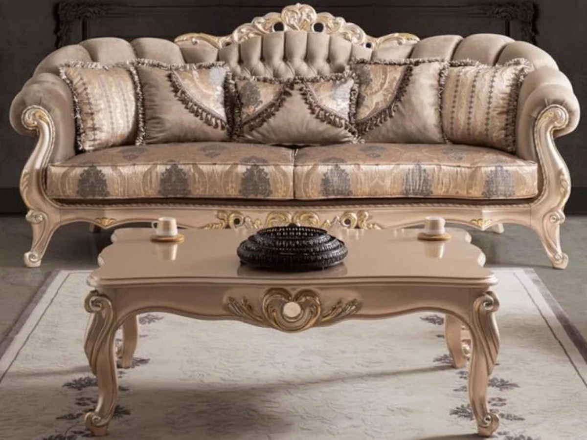 Luxury baroque living room sofa with cushions taupe / bronze / gold 243 x 89 x H. 106 cm - Baroque furniture